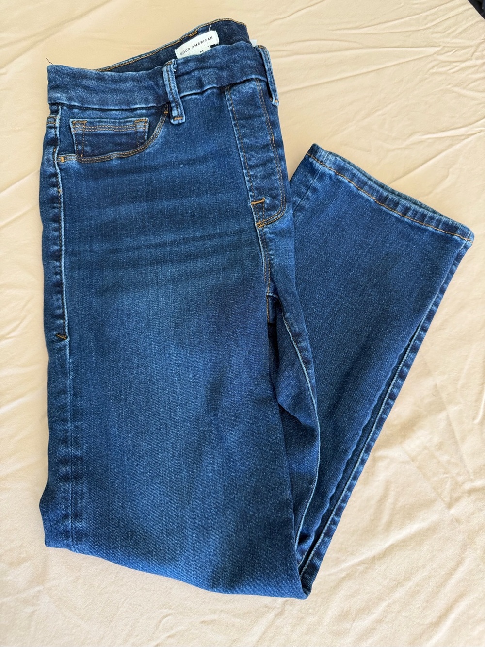 Good American Pull On Straight Jeans Women’s Medium Dark Wash High Rise Denim
